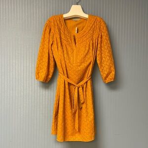 danielrainn Anthropologie Medium Honey Mustard Embroidered Tunic Dress NWT